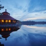 Dining room extends over the lake